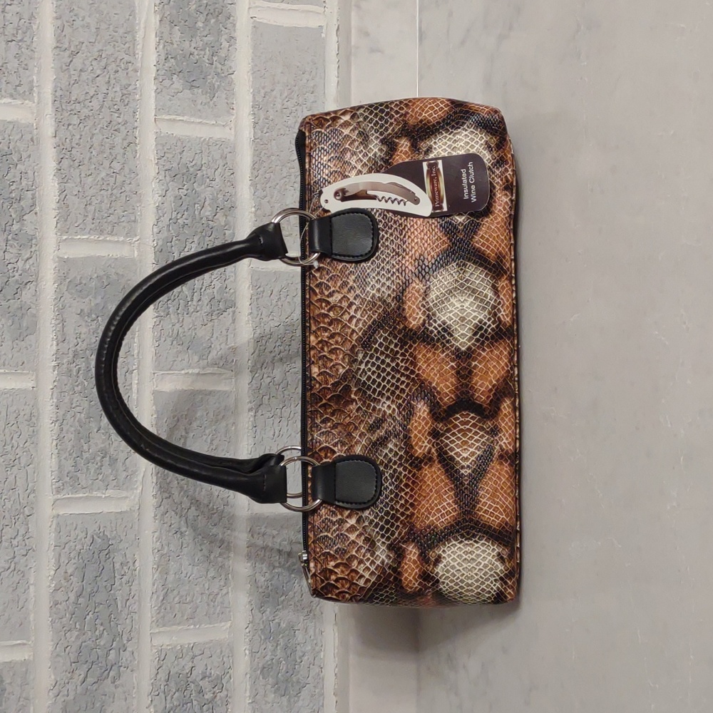 Primeware Insulated Wine Clutch Purse Brown Burmese Snakeskin Print NWT